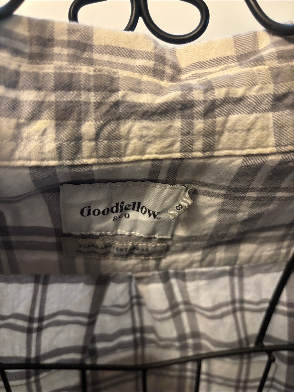 Handmade one of a kind Yellowstone Plaid Patch Back Button-Up Shirt - White/Grey - Picture 4 of 6
